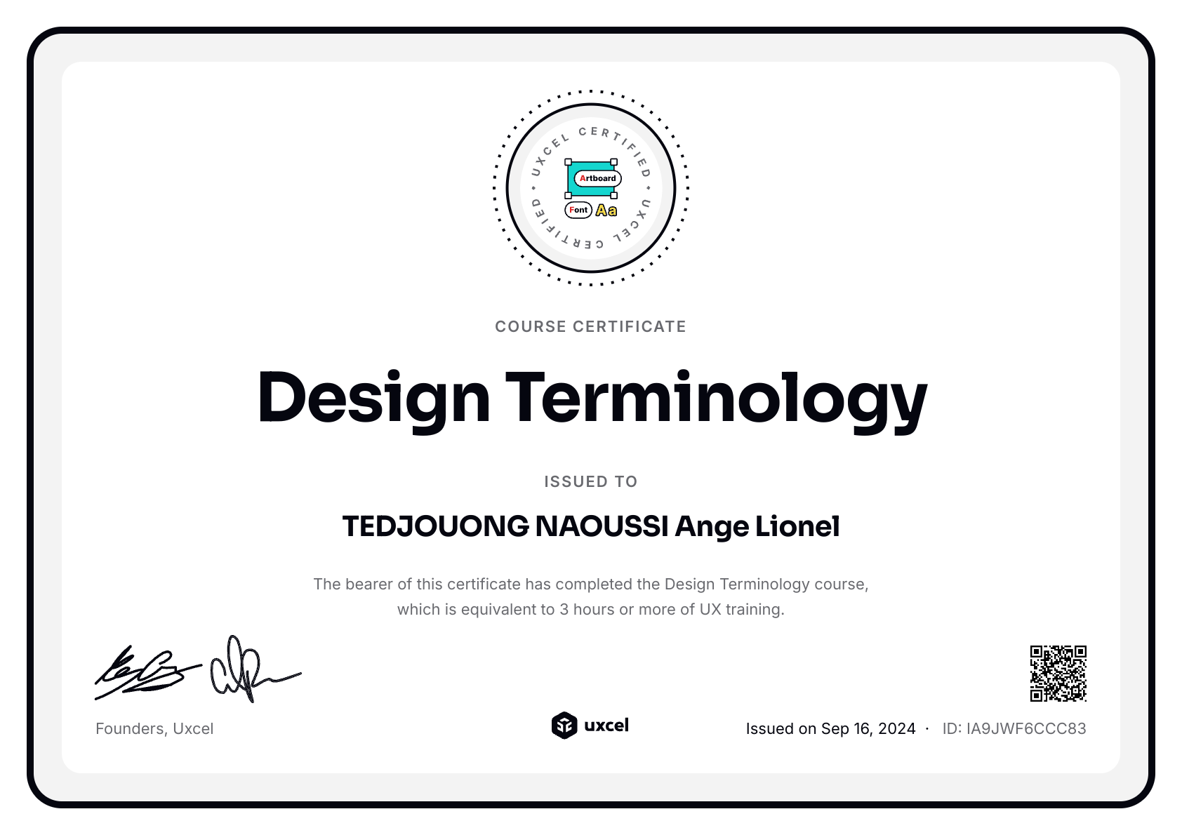 TEDJOUONG NAOUSSI Ange Lionel's certificate